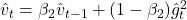 \hat{v}_t = \beta_2 \hat{v}_{t-1} + (1 - \beta_2)\hat{g}_t^2