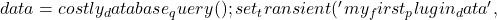 data = costly_database_query(); set_transient('my_first_plugin_data',