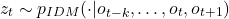 \[z_t \sim p_{IDM}(\cdot | o_{t-k}, \ldots, o_t, o_{t+1})\]